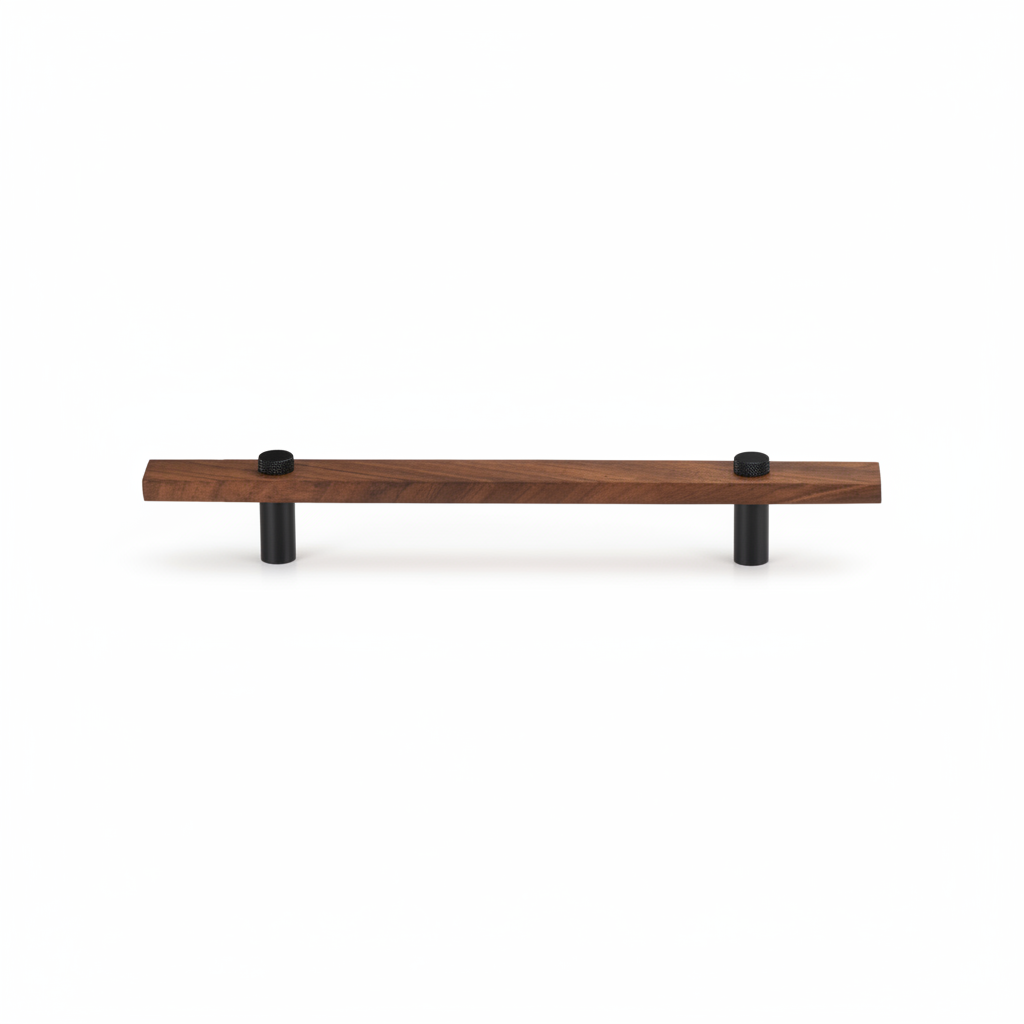 Sleek Modern Walnut Brass Cabinet Handles – Industrial Style Hardware