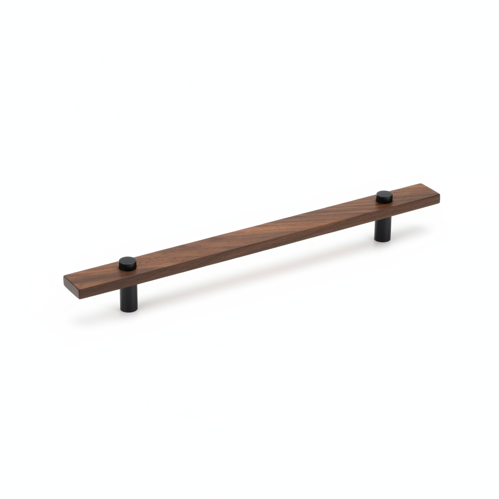 Sleek Modern Walnut Brass Cabinet Handles – Industrial Style Hardware