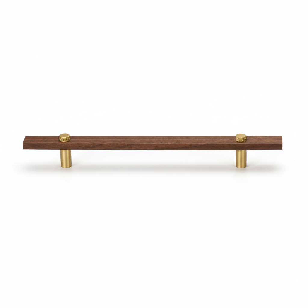 Sleek Modern Walnut Brass Cabinet Handles – Industrial Style Hardware