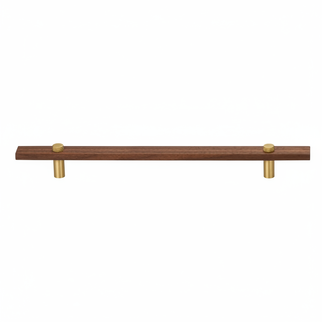 Sleek Modern Walnut Brass Cabinet Handles – Industrial Style Hardware