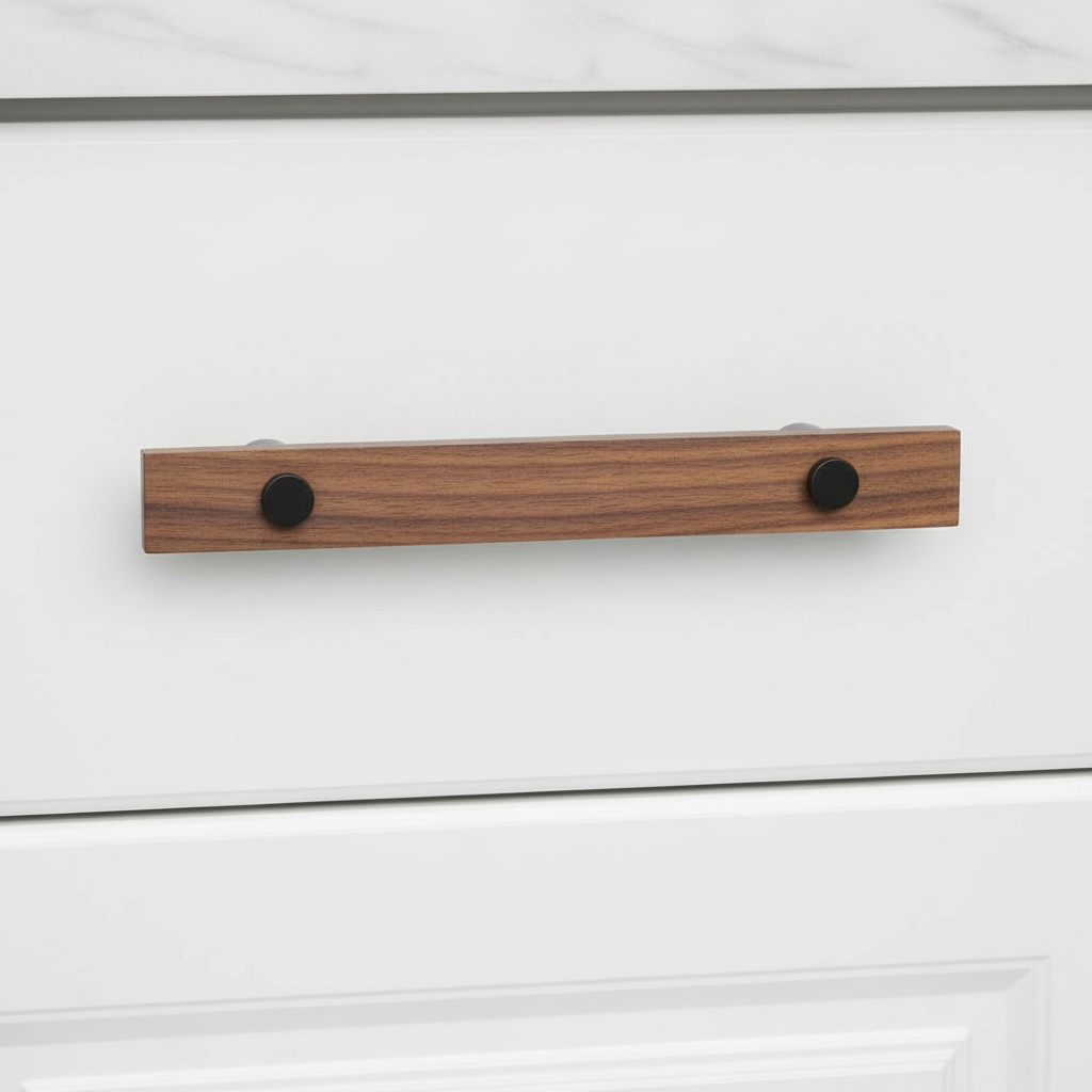 Sleek Modern Walnut Brass Cabinet Handles – Industrial Style Hardware