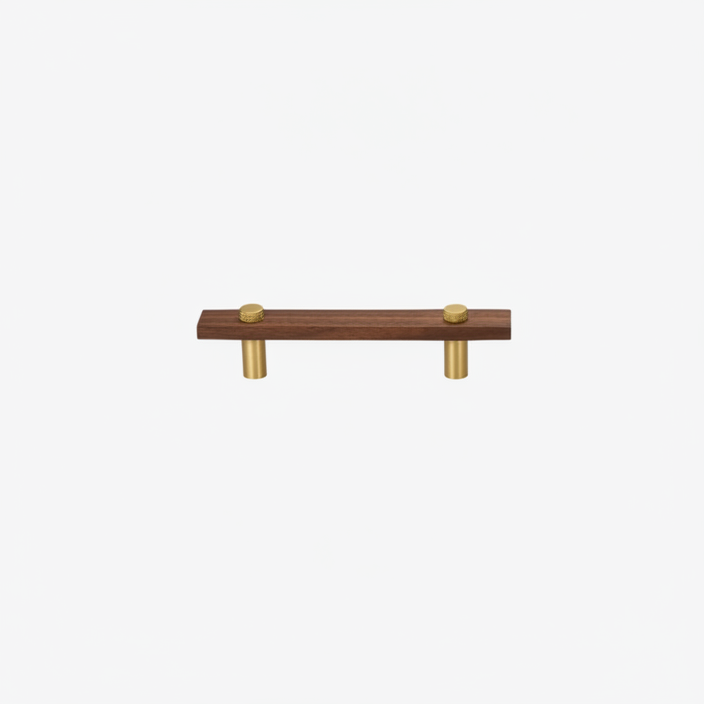 Sleek Modern Walnut Brass Cabinet Handles – Industrial Style Hardware