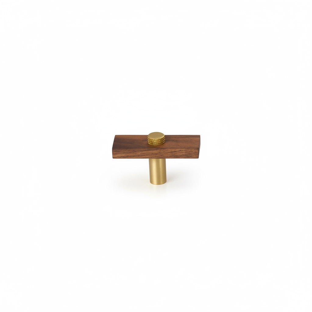 Sleek Modern Walnut Brass Cabinet Handles – Industrial Style Hardware