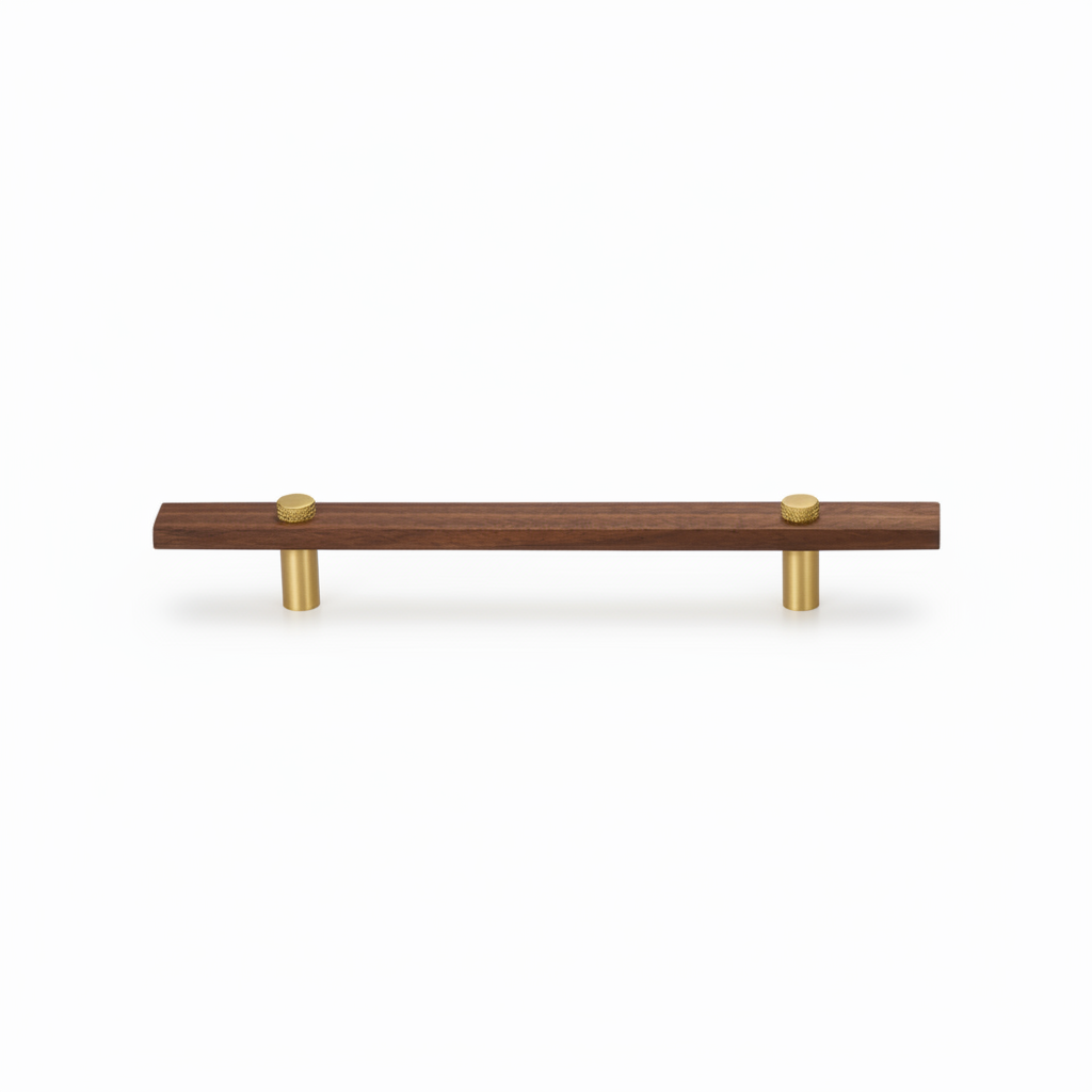 Sleek Modern Walnut Brass Cabinet Handles – Industrial Style Hardware