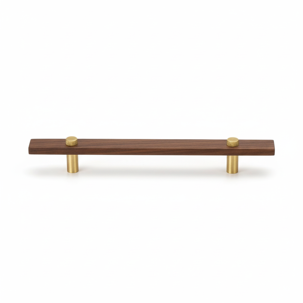 Sleek Modern Walnut Brass Cabinet Handles – Industrial Style Hardware