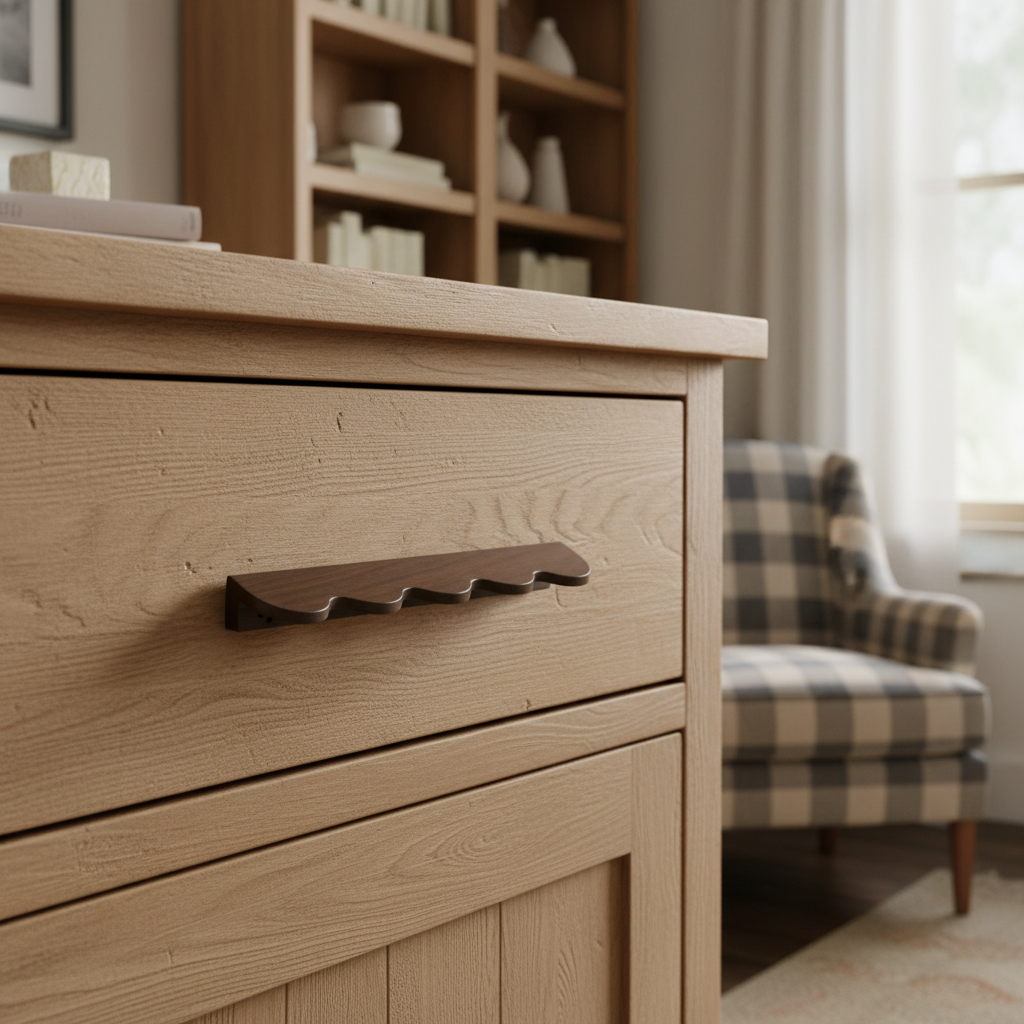 Minimalist Wavy Timber Cabinet Pulls – Scandinavian Walnut Hardware