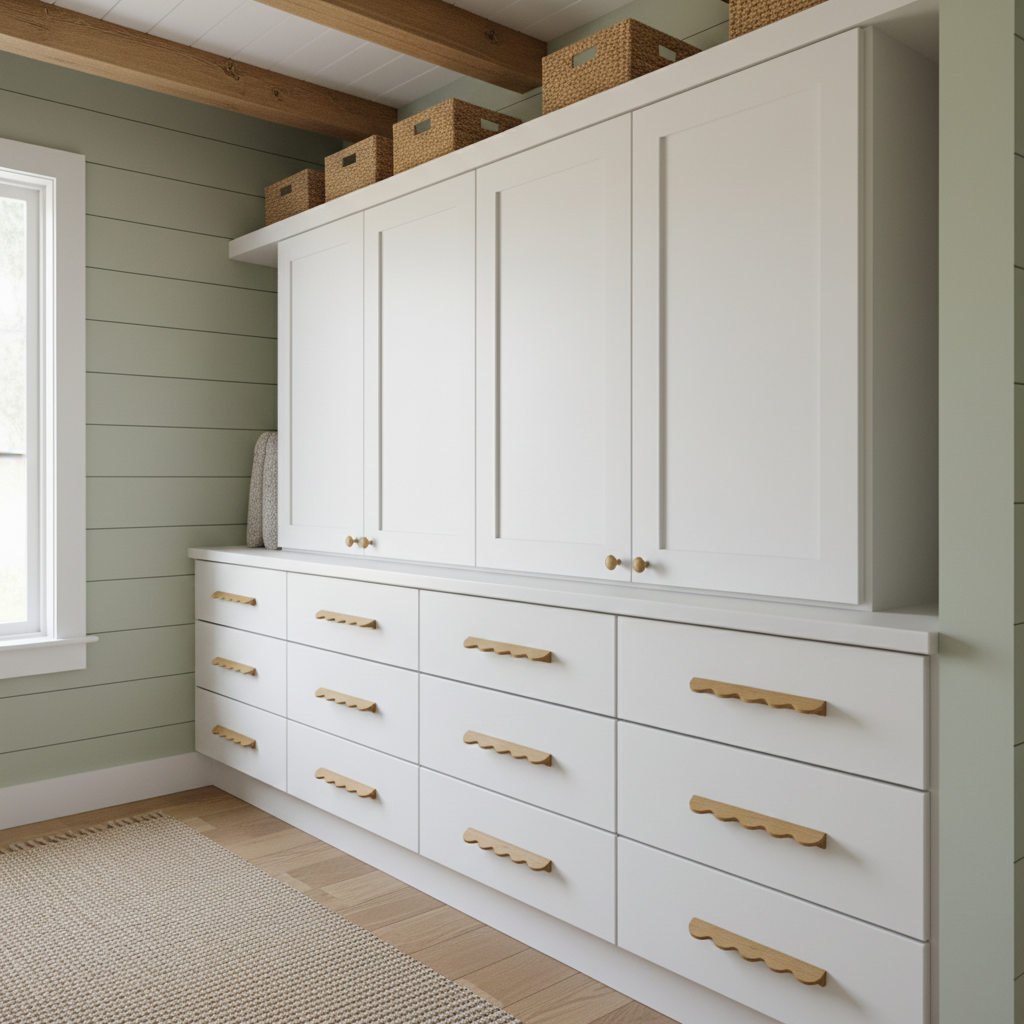 Minimalist Wavy Timber Cabinet Pulls – Scandinavian Walnut Hardware
