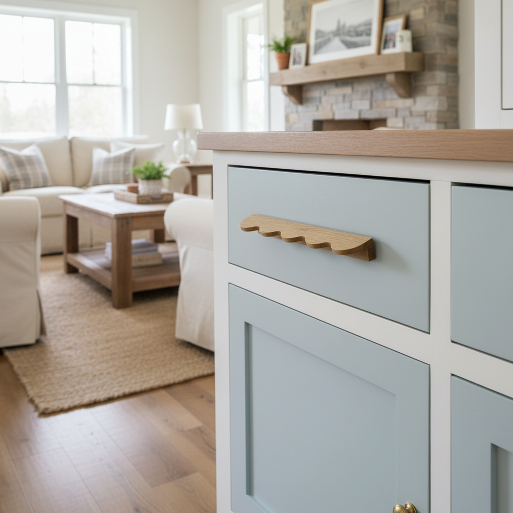 Minimalist Wavy Timber Cabinet Pulls – Scandinavian Walnut Hardware