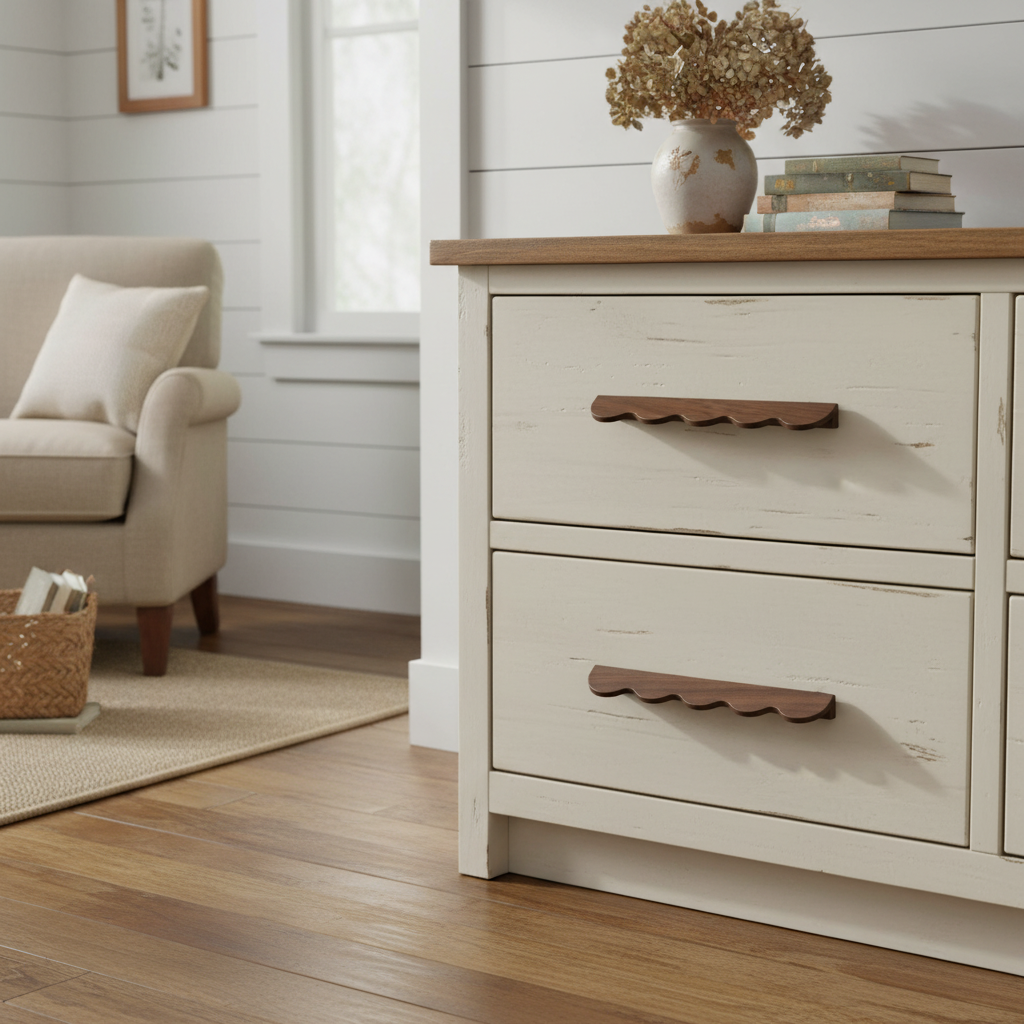 Minimalist Wavy Timber Cabinet Pulls – Scandinavian Walnut Hardware