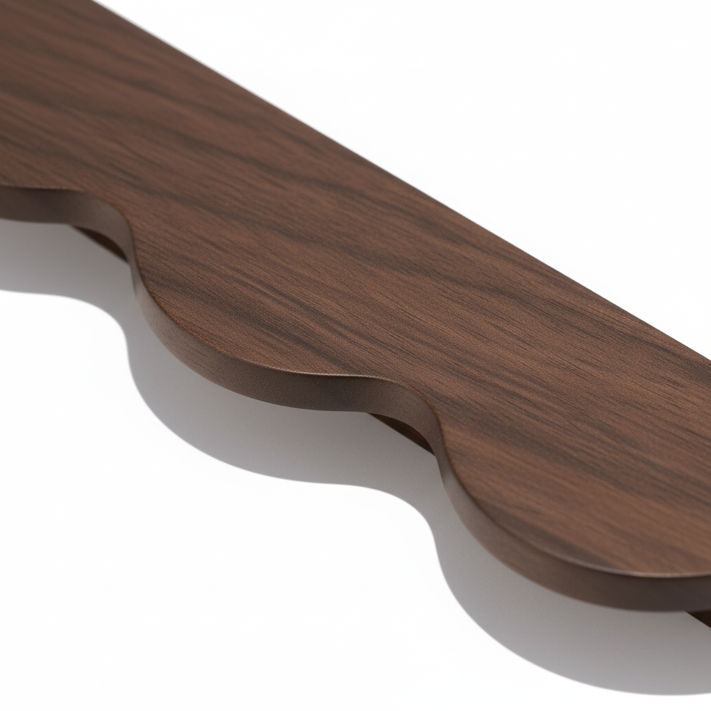 Minimalist Wavy Timber Cabinet Pulls – Scandinavian Walnut Hardware