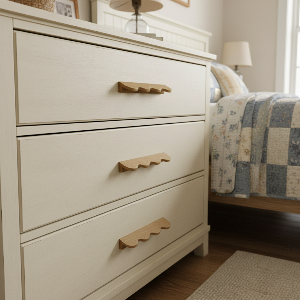 Minimalist Wavy Timber Cabinet Pulls – Scandinavian Walnut Hardware