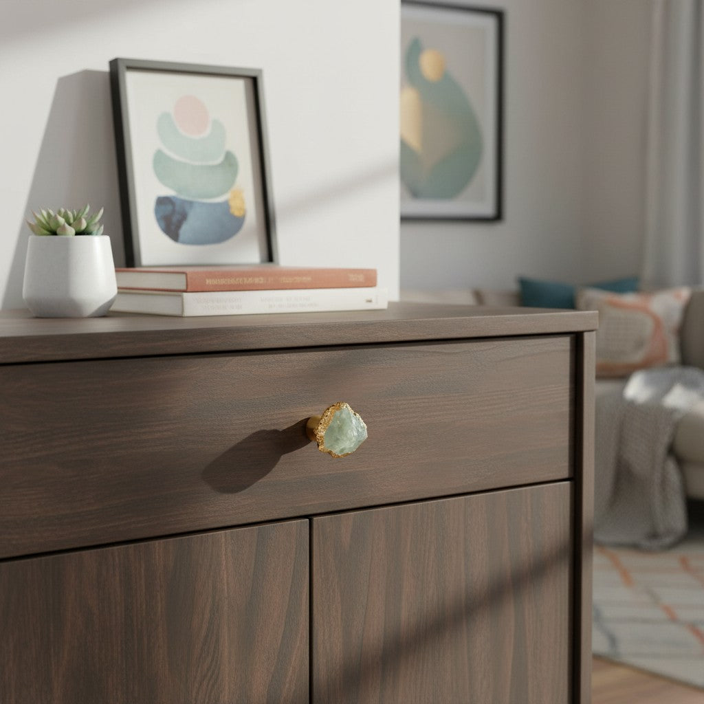 Elegant Natural Crystal Knob – Gold Single‑Hole Cabinet Hardware