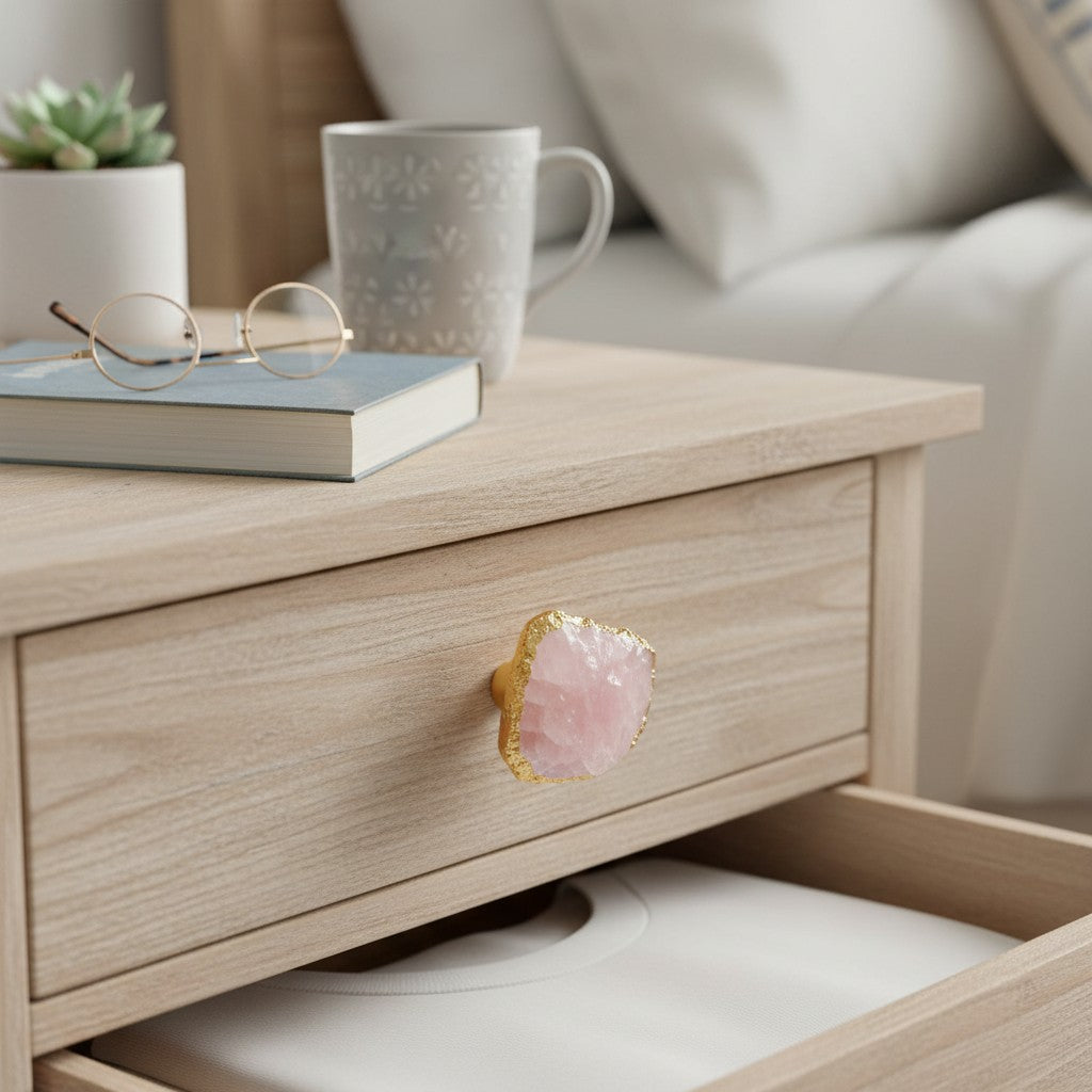 Elegant Natural Crystal Knob – Gold Single‑Hole Cabinet Hardware