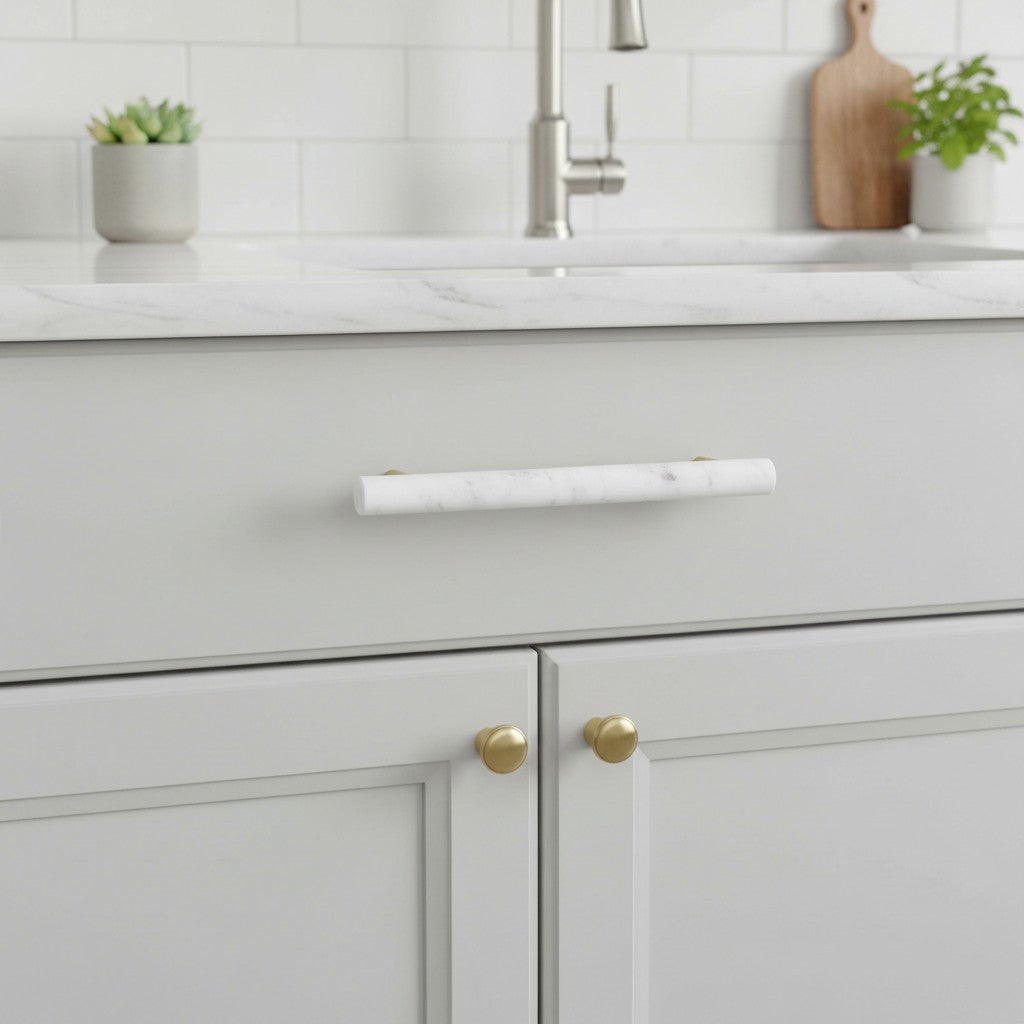 Modern Marble Brass Cabinet Pulls - Elegant Drawer Wardrobe Handles