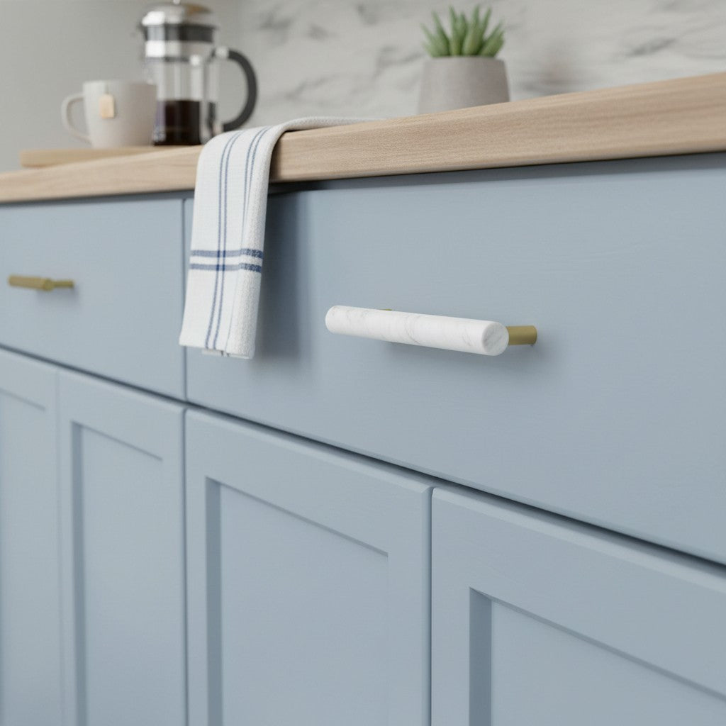 Modern Marble Brass Cabinet Pulls - Elegant Drawer Wardrobe Handles