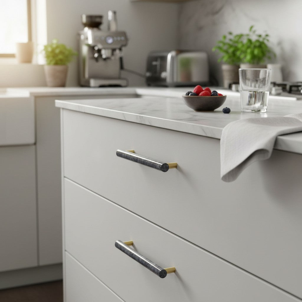 Modern Marble Brass Cabinet Pulls - Elegant Drawer Wardrobe Handles